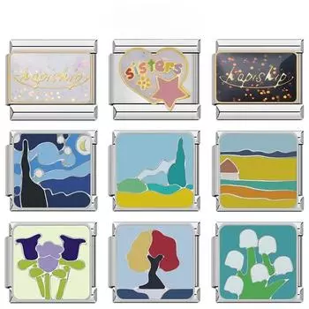 2024 модные цвета, глазурь, цветок, Нана, подвесные звенья в виде самолета, подходят для браслета 9 мм, изготовление ювелирных изделий из нержавеющей стали DIY DJ813