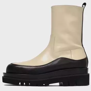 2024 Модные цветные полусапожки с круглым носком и толстой подошвой, формованным дном, боковой молнией, высокие короткие сапоги, большие женские сапоги среднего размера 35 бежевый