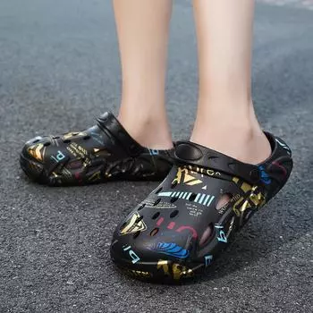 2024 модные дышащие тапочки для мужчин и женщин, уличные тапочки унисекс с принтом, садовая обувь, летняя пляжная обувь для пар, сандалии на нескользящей платформе 36