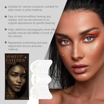 2024 Модные Флэш-Наклейки Для Легкого Создания Естественного Макияжа Макияж Красота Наклейки Веснушки R5U5 gold-6pcs