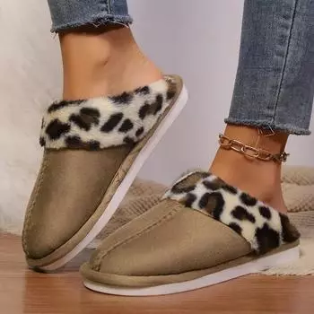 2024 Модные и теплые женские тапочки с леопардовым принтом Легкие и удобные зимние тапочки с закрытым носком Pantuflas Mujer 36-37 хаки