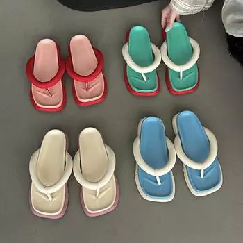 2024 Модные летние шлепанцы ярких цветов, пляжные тапочки на плоской подошве с мягкой подошвой для женщин и мужчин, удобные нескользящие сандалии на плоской подошве 35 красный