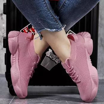 2024 модные мужские и женские летающие тканые носки, дышащая спортивная обувь из сетчатой ткани 35 розовый
