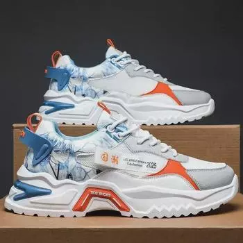 2024 Модные мужские сетчатые кроссовки на толстой подошве для бега — дышащая обувь для пап, увеличивающая рост, для молодежи 42