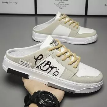 2024 Модные мужские тапочки Брендовая повседневная обувь для мужчин Тапочки Baotou Half Удобные сетчатые плоские кроссовки Мягкая поддержка Мужская обувь 39