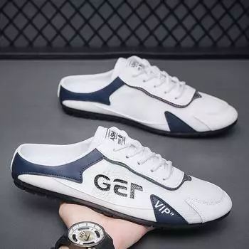 2024 Модные мужские туфли нового стиля с латексной подошвой Wild Flat-Down Летние тонкие секции Baotou Half Slippers Мужская повседневная обувь Zapatos Hombre 9.5 чёрный