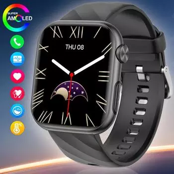 2024 модные мужские умные часы 1,97 дюйма AMOLED с большим экраном Bluetooth вызов ЭКГ монитор артериального давления и кислорода SOS умные часы