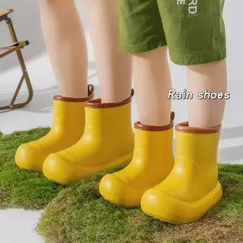 2024 Модные нескользящие водонепроницаемые высокие резиновые сапоги для родителей и детей, всесезонная резиновая обувь на толстой подошве 26-27