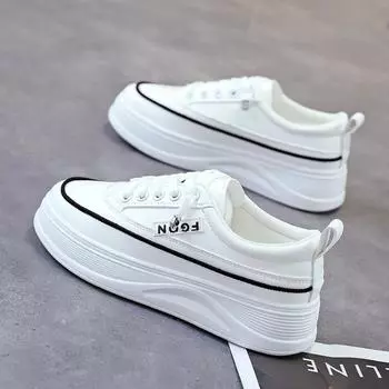 2024 Модные низкие кроссовки из парусины Женская повседневная обувь Белые балетки Женские кроссовки Basket Lace Up Solid Chaussure 35 белый