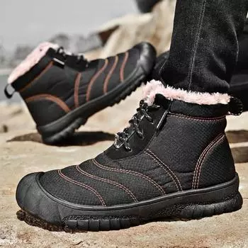 2024 модные новые осенне-зимние мужские теплые хлопковые ботинки с гусиным пухом, хлопковые ботинки для снега, толстые теплые ботинки 38 чёрный