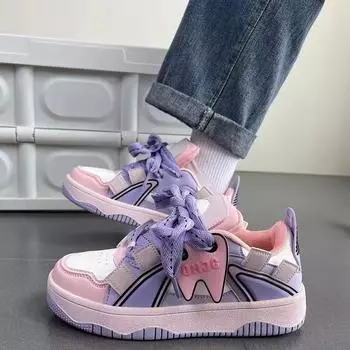 2024 Модные новые повседневные туфли на толстой подошве для девочек Универсальная спортивная обувь на весну и осень 35 розовый