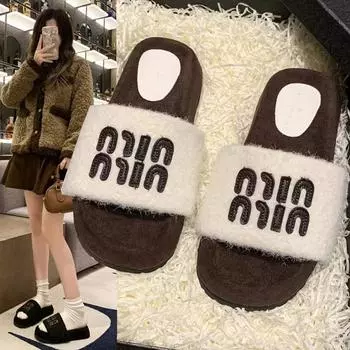 2024 модные новые женские плюшевые теплые тапочки, подходящие по цвету, плоская подошва, домашний комфорт, повседневная хлопковая обувь, женские хлопковые тапочки 35 бежевый
