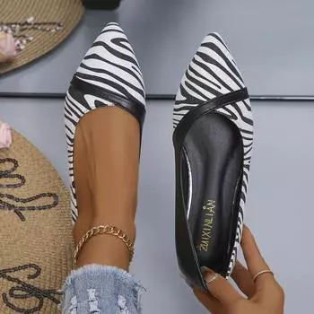 2024 Модные новые женские туфли на плоской подошве с полосками зебры и заостренным носком для женщин, дизайнерские повседневные туфли на плоской подошве Zapatos De Mujer 38