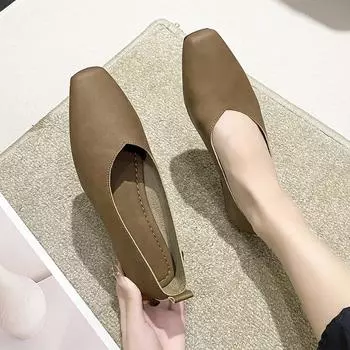 2024 Модные однотонные легкие туфли с квадратным носком на плоской подошве для женщин, весна и осень, с закрытым носком, женские туфли 35