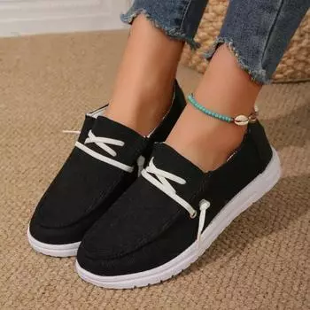 2024 Модные повседневные туфли больших размеров на плоской подошве Женская рабочая обувь Удобные для работы Дышащие мокасины Кроссовки Zapatos De Mujer 36 чёрный