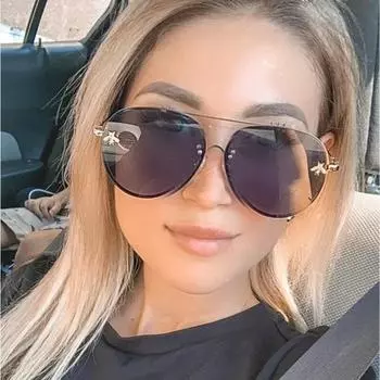 2024 модные роскошные солнцезащитные очки в металлической оправе без оправы для женщин и мужчин, винтажные круглые большие зеркальные солнцезащитные очки, дизайнерский бренд UV400 чёрный