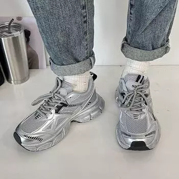 2024 Модные серебряные кроссовки Dad, женские осенние дышащие кроссовки с толстой подошвой, женские спортивные туфли на платформе со шнуровкой 36 серебряный