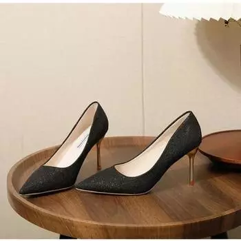 2024 Модные туфли на высоком каблуке 34-42 размера Плюс Женская обувь Тонкие шпильки Банкетные свадебные туфли Сексуальные туфли с острым носком для вечеринок 34 чёрный