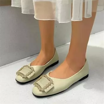 2024 Модные удобные повседневные туфли на плоской подошве с острым носком Новые металлические украшения Мокасины с неглубоким носком Женская обувь Zapatos 35 бежевый