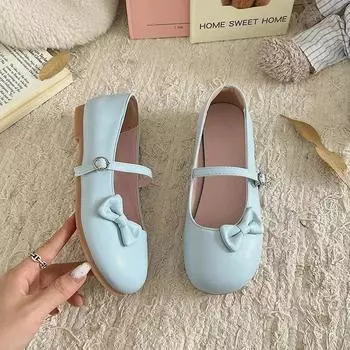 2024 Модные универсальные туфли Мэри Джейн большого размера с круглым носком, женские балетки с бантом, весенние и осенние туфли на плоской подошве Zapatos De Mujer 35 белый