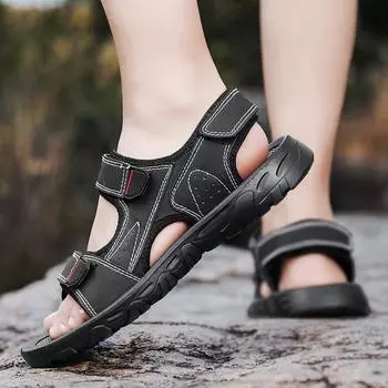 2024 Модные универсальные уличные легкие подошвы дышащие песчаные пляжные новые мужские удобные сандалии 39 чёрный