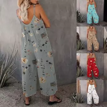 2024 модные весенние и летние повседневные женские брюки на подтяжках, осенний свободный и дышащий стильный комбинезон без рукавов с принтом для женщин XS белый