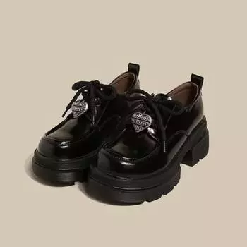 2024 Модные высококачественные однотонные женские туфли с коротким носком на толстой подошве с толстым каблуком для весны и осени 35 чёрный