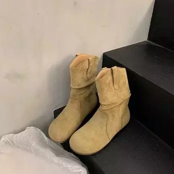 2024 Модные высококачественные женские туфли для женщин, однотонные, с круглым носком, для улицы, нескользящие, женские сапоги до середины икры Botines Mujer 35 хаки