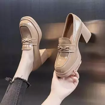 2024 Модные женские босоножки на высоком каблуке L Повседневная обувь Толстые нескользящие оксфордские туфли из искусственной кожи Новая весна-осень 35 абрикосовый