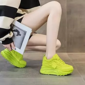 2024 Модные женские повседневные кроссовки из натуральной кожи высотой 7 см на платформе и танкетке, весна-осень, серебристые, нескользящие, со скрытым каблуком 34 зелёный