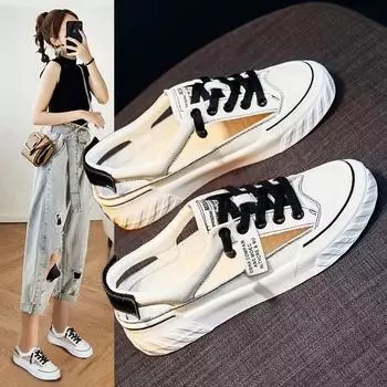 2024 Модные женские сандалии на плоской подошве, дышащие летние шлепанцы, босоножки на шнуровке, женские туфли на платформе, белые, Zapatos Mujer 35 чёрный