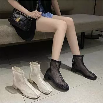 2024 Модные женские сапоги, вязаные полые низкие сапоги, модные женские классные сетчатые дышащие туфли, женские одинарные туфли 40 чёрный