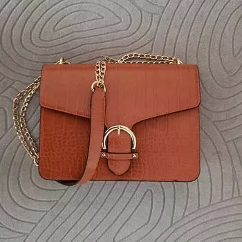 2024 модные женские сумки на ремне из кожи аллигатора, отличная маленькая сумка из искусственной кожи, сумка через плечо с цепочкой золотистого цвета коричневый