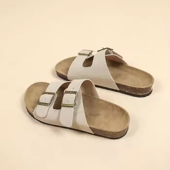 2024 Модные женские тапочки в стиле ретро, женские сандалии, пляжные тапочки с двумя пуговицами, пробковые тапочки на плоской подошве, большие размеры, женские тапочки 35
