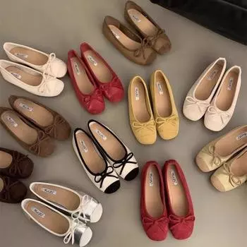 2024 Модные женские туфли на открытом воздухе с квадратным носком, летние туфли на плоской подошве, женские туфли Мэри Джейн с фирменным дизайном и бантом Q133 35 красный