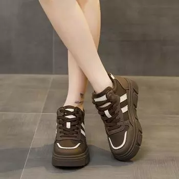 2024 Модные женские туфли на шнуровке спереди, женские вулканизированные туфли, модные цветные туфли, горячая распродажа, туфли на плоской подошве с круглым носком и высоким верхом 35 чёрный