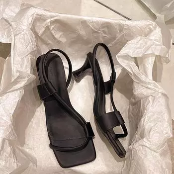 2024 Модные женские туфли на высоком квадратном каблуке Новые женские босоножки на высоком каблуке 35 чёрный