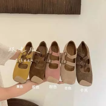 2024 Модные женские туфли Повседневные легкие балетки Мэри Джейн с закругленным носком Туфли-лодочки с пряжкой Прогулочные мокасины 35 бежевый
