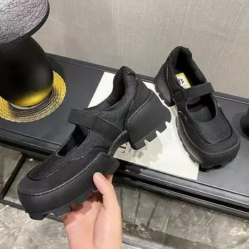 2024 Модные женские туфли с квадратной головкой, однотонные, с толстой подошвой, на танкетке, повседневные туфли, женские роскошные лоферы, повседневная обувь 35 чёрный