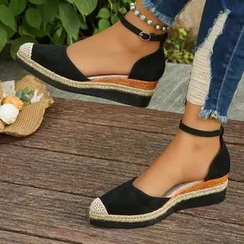 2024 Модные женские туфли с пряжкой на ремешке, женские туфли на высоком каблуке, горячая распродажа, повседневные туфли-лодочки с круглым носком, женские новые босоножки на танкетке больших размеров 36