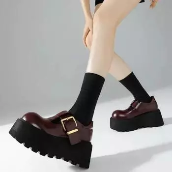 2024 Модные женские туфли с пряжкой на ремешке, женские туфли на высоком каблуке, горячая распродажа, повседневные туфли-лодочки с круглым носком, женские новые однотонные туфли на платформе, Zapatos 35 чёрный