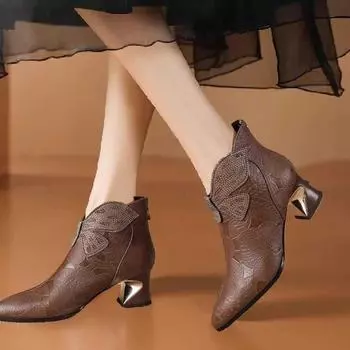 2024 Модные женские туфли с застежкой-молнией сзади, женские сапоги, сексуальные ботильоны, женские туфли с острым носком и кристаллами в виде бабочки 35 чёрный