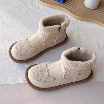 2024 модные зимние зимние ботинки, женская обувь на молнии с круглым носком, теплые женские ботинки на плоской подошве на низком каблуке, Botas 35 чёрный