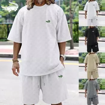 2024 модный бренд мужской жаккардовый клетчатый комплект весна/лето свободный спортивный комплект с вышивкой для отдыха S белый