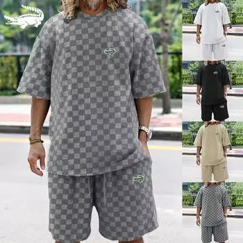 2024 модный бренд мужской жаккардовый клетчатый комплект весна/лето свободный спортивный комплект с вышивкой для отдыха S белый