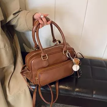 2024 Модный ретро женский рюкзак: Портативный портфель в корейском стиле большой вместимости для осени/зимы No pendant коричневый