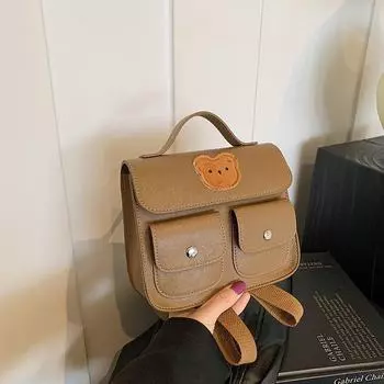 2024 Модный женский мини-рюкзак и сумка-мессенджер с рисунком медведя Khaki. 19*7*17 хаки