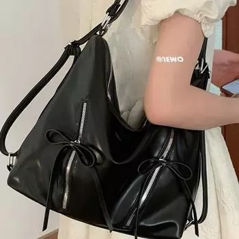 2024 Модный женский рюкзак с бантом - большая вместительная сумка через плечо в Корейском стиле серебряный