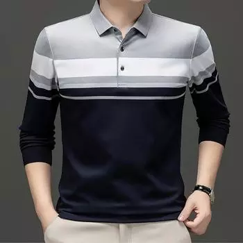 2024 Молодежная роскошная полосатая рубашка-поло Paul, мужская с длинным рукавом, весна-осень, мужской повседневный деловой топ S серый