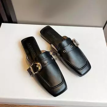 2024 Мюли Обувь Женские Летние Тапочки Повседневные Домашние Низкие Каблуки Комфорт Городские Апартаменты Босиком Мокасины 35 чёрный